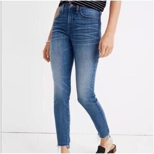 Madewell 9” High Rise Skinny Blue Denim Jeans Pants Women’s Size 31 Raw Hem